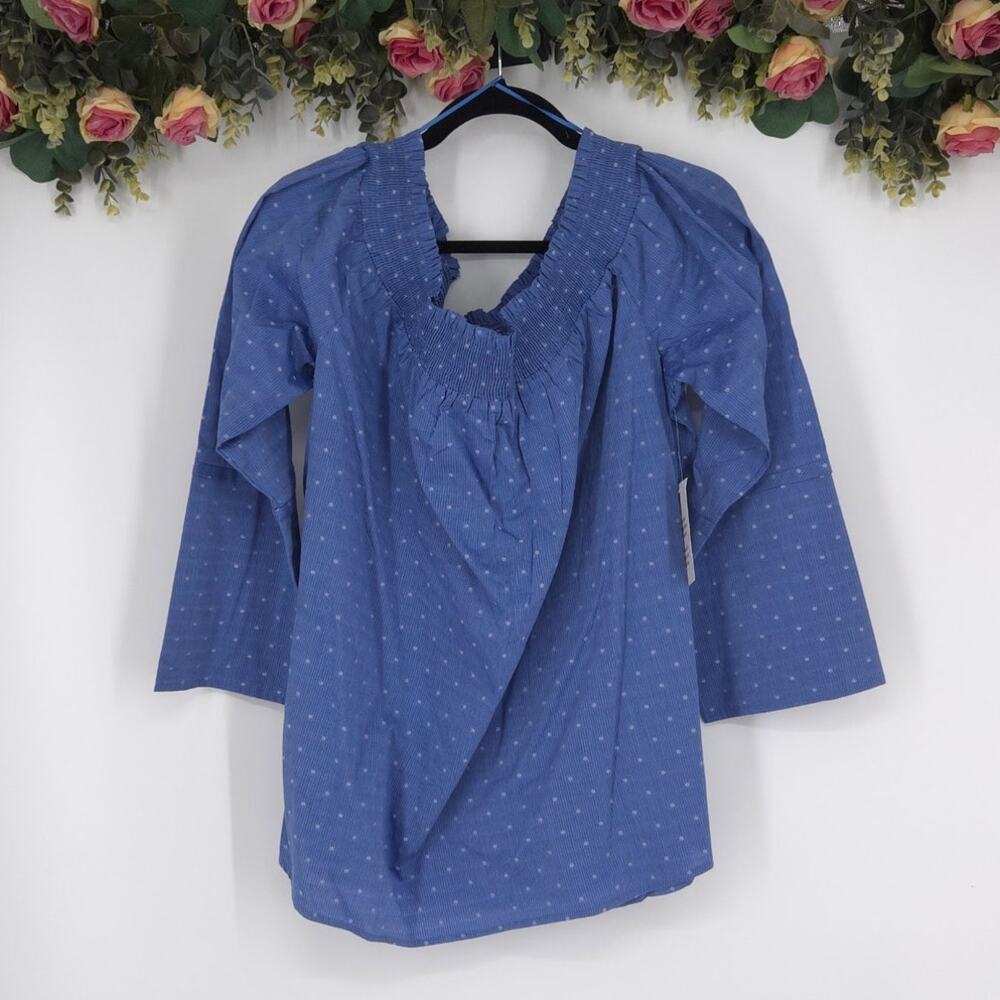 Maette Plus Size Swiss Dot Blue Off-the-Shoulder Top Size 2X NWT